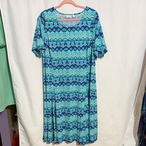 Kim Rogers Beautiful Teal and Navy Patterned Dress, Size 1X, NWOT, MAKE AN OFFER